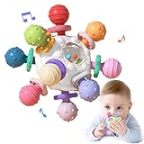 Beißspielzeug Baby ab 3 Monate, Sensorik Rassel Greifball Babyspielzeug aus Silikon, Montessori Motorikspielzeug Baby Geschenk ab 0 6 9 Monate 1 jahr