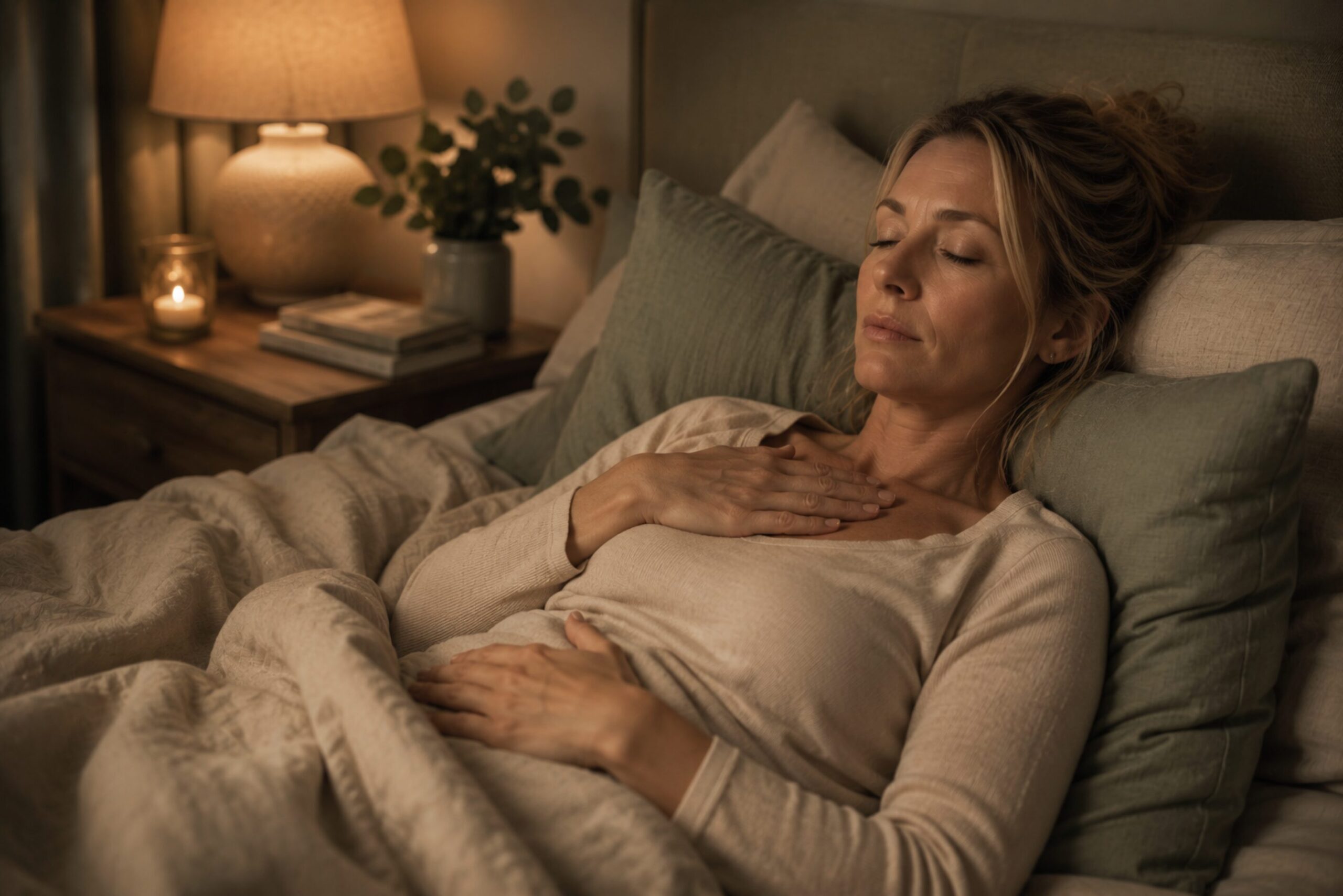 Erschöpfte Mama liegt nachts wach im Bett und kann nicht einschlafen